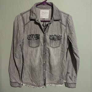 Maurice's premium | gray western-glam pearl snap shirt |  small